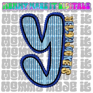 May include: A digital graphic of the letter 'Y' in blue and white stripes, edged in dark blue with a scalloped border. The word 'YELLOWJACKETS' is stacked vertically in gold and blue. The text 'MOMMY MADE IT DIGITALS' is at the top.
