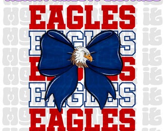 Eagles Mascot PNG | Red and Navy Spirit wear PNG | Coquette Bow png | Mascot Digital Design | Eagle png |preppy bow png