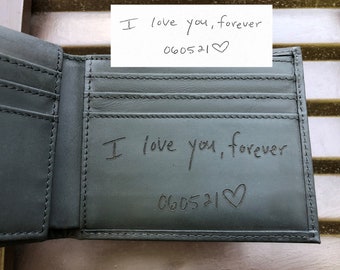 Personalized Leather Mens Wallet, Anniversary Gift for Boyfriend, Him, Husband, Father, Dad, Birthday, Engraved Handwriting Custom Wallet