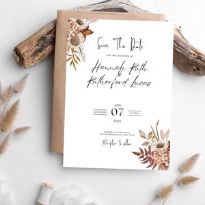 Terracotta Wedding save the date Template | Boho save the date card | Burnt floral terracotta Wedding|Desert date Invite|Rust save the date