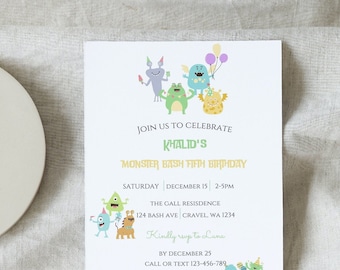 Monster Birthday Invitation, editable canva template, Personalized Monster Invite, Editable Printable File Download, instant download