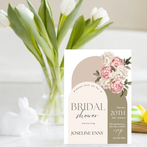 Blush pink Floral Bridal Shower Invitation, Greenery Bridal shower invitation, Editable and printable invitation template, Instant download