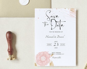 Blush Floral Save the Date Template,Wildflower save the date,Editable and printable Floral save the date invitationTemplate,Instant download