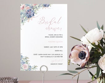 Floral Bridal Shower Invitation Template, Bridal shower flower invitation, Editable invite, printable invitation template, Instant download