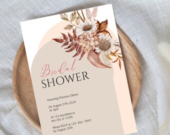 Terracotta Bridal Shower Invite, boho Bridal Shower Invitation,Bridal Shower Invitations, Terracotta Bridal Shower Template,Digital Download