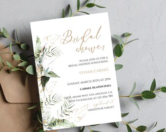 Gold Eucalyptus Bridal shower invitation, Greenery Bridal Shower Invite, Garden Brunch with the Bride, Bridal Shower Invitation Printable