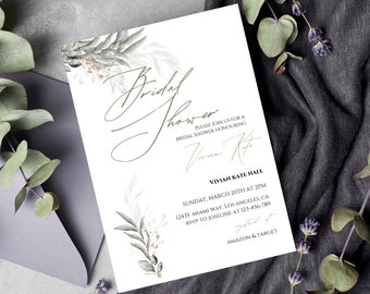 Eucalyptus Floral Bridal Shower Invitation, Greenery Couples Wedding Shower Invite, Garden Brunch with the Bride, Bridal Shower Invitation