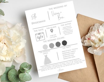 May include: A wedding announcement card with a gray and white color scheme. The card features a calendar icon with the date "Sept 22", a location pin with the text "Jingle Hall, Los Angeles", and a wedding dress icon. The text "The Wedding of Vivian + Ben" is at the top of the card.
