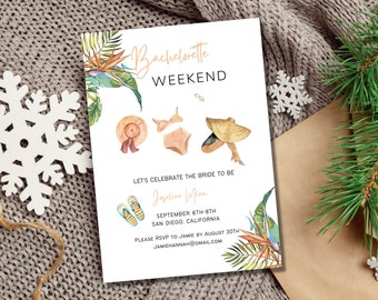 Tropical Bachelorette Party Invite,Tropical Bachelorette Itinerary,Beach Bachelorette Party,Palm Springs Bachelorette Invite,Editable invite