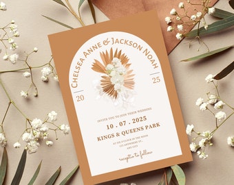 Boho Wedding Invitation Template,Terracotta Wedding Invite,Pampas Grass Wedding,Desert Wedding Invite,Rust Wedding Invite,Instant download