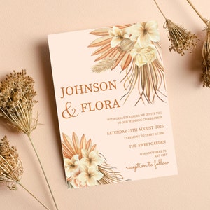 Terracotta Wedding Invitation, Rust Wedding, Boho floral Wedding, Modern Wedding, Boho Wedding invite, Printable Invitation, Boho Wedding