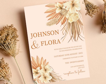 Invitación de boda de terracota, boda de óxido, boda floral boho, boda moderna, invitación de boda boho, invitación imprimible, boda boho