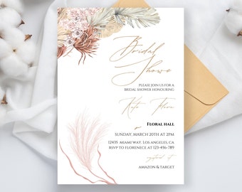Terracotta bridal shower invite, rustic Boho Floral Bridal Shower Invitation,Shower Invite, Fall Garden Flower Printable EDITABLE TEMPLATE