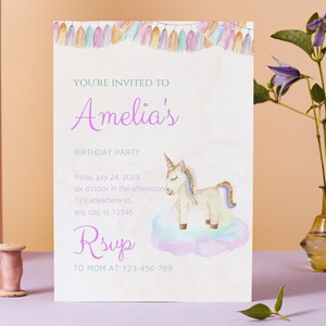 Unicorn Birthday Invitation, Unicorn Party Invitation,Editable Unicorn Invitation, Rainbow Unicorn Party, Canva template, Instant Download