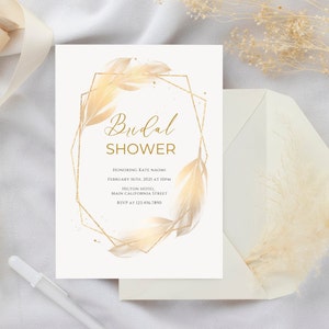 Gold Floral minimalist bridal shower invitation,Gold border, shower invitation, elegant invite,modern, printable templates, instant download