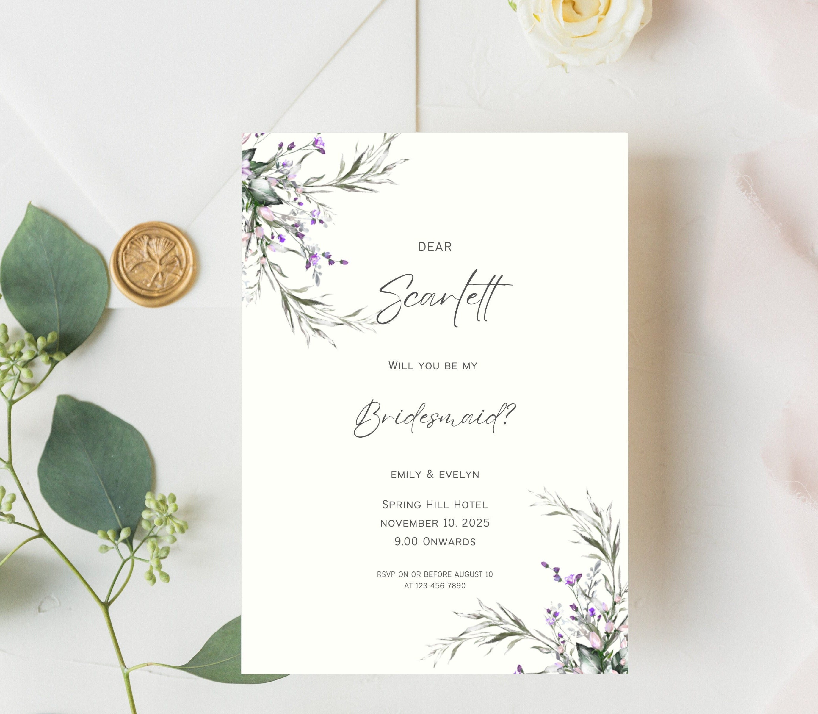 Greenery Bridesmaid Proposal Card Template, Minimalist Will You Be