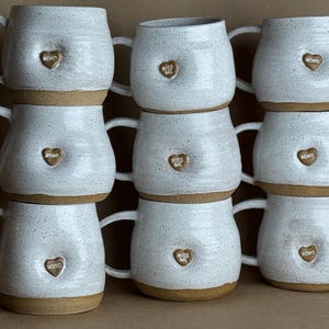 XOXO Stoneware Mug: Handmade Speckled Brown, White Glaze