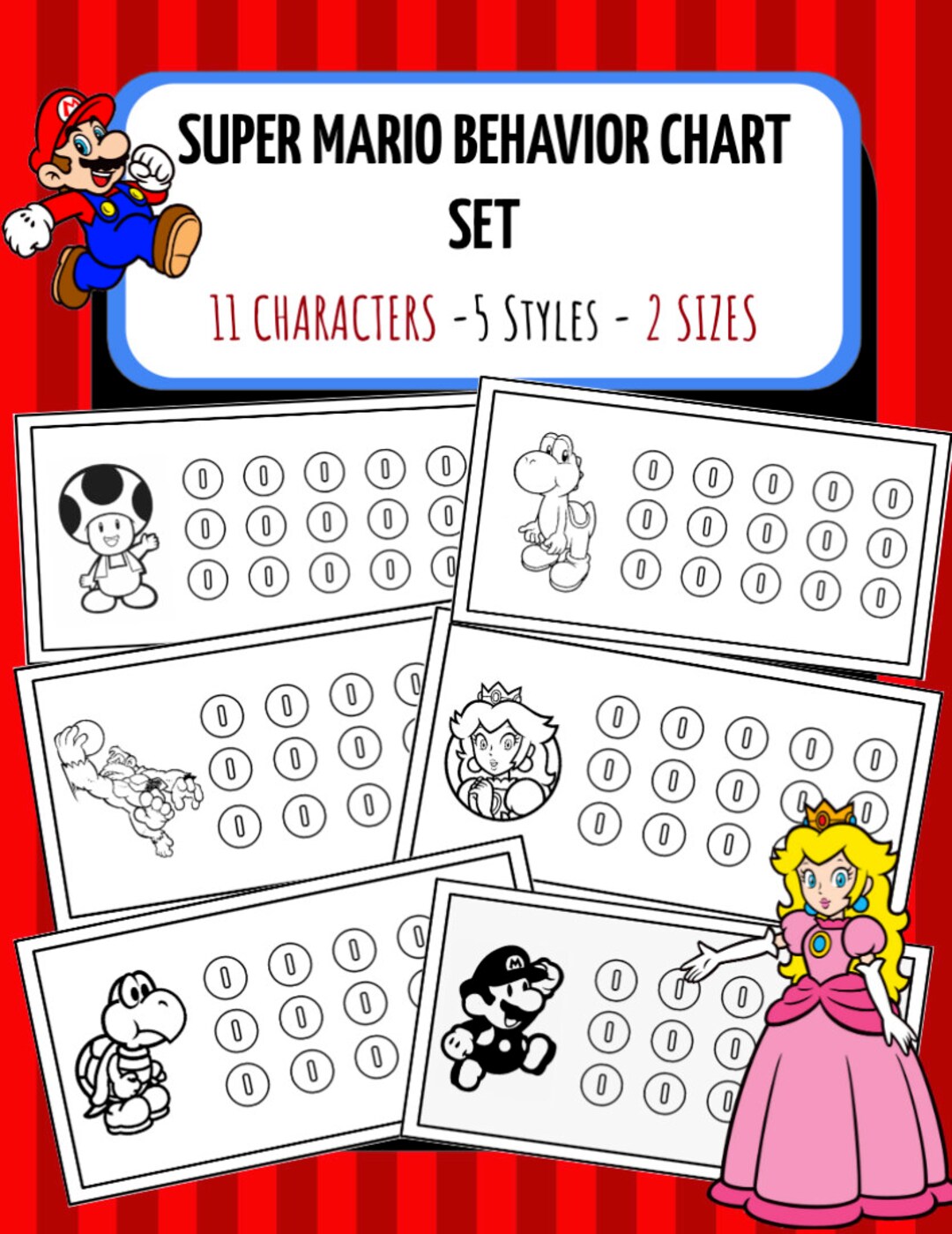 11 CHARACTER SET From Super Mario Behavior Chart 5 Style - Etsy