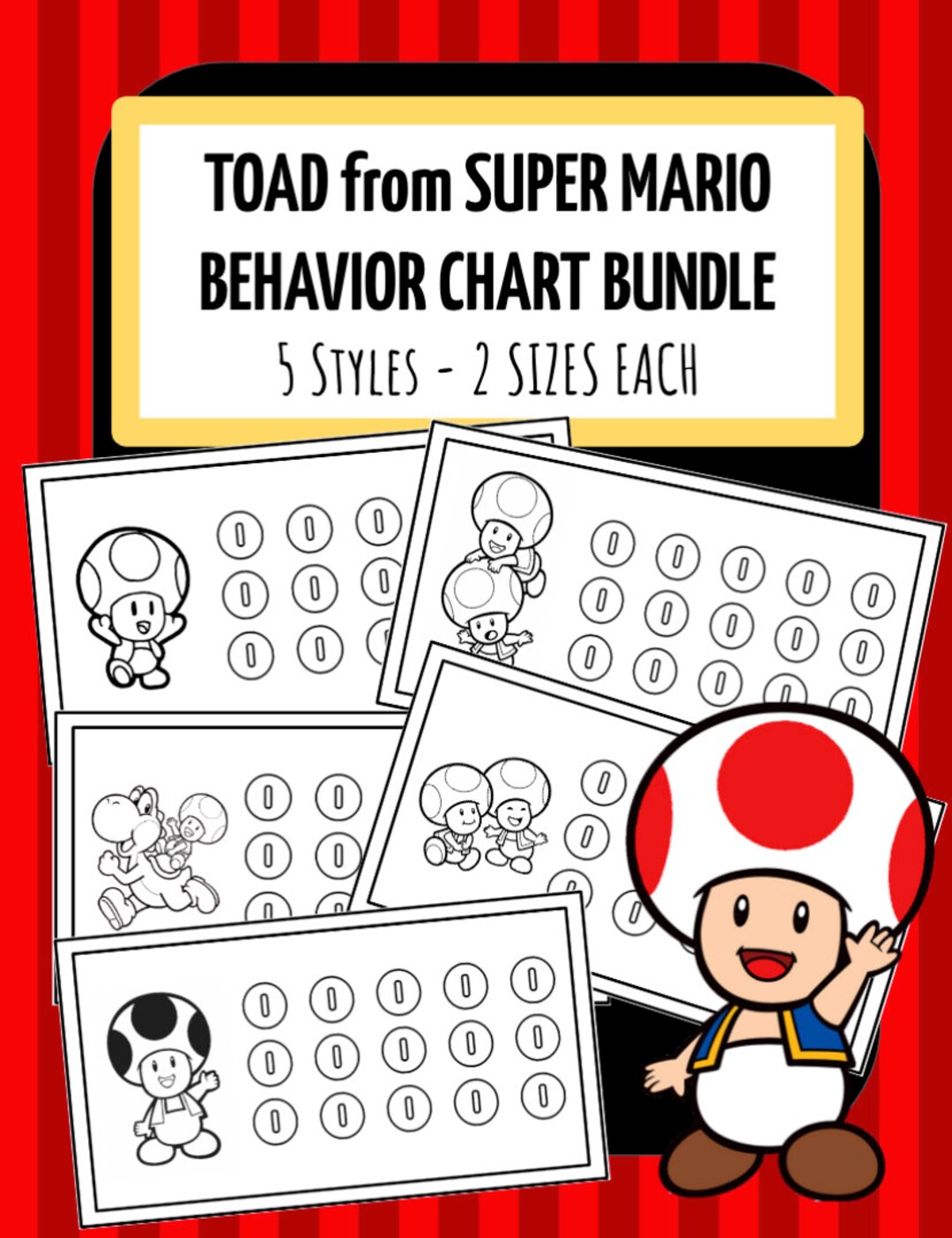 TOAD From Super Mario Behavior Chart 5 Style Variations 2 - Etsy
