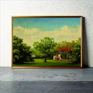 A Charming Portrait of a Cozy Little House Surrounded by a Lush Green Garden in Beautiful Summer - Digital Wall Art