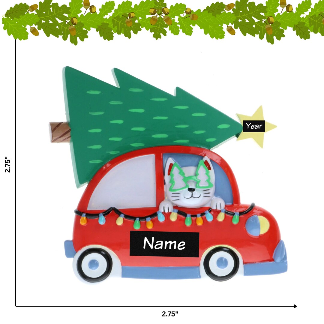 Cat Driving a Car / Cat's First Christmas / Personalized Christmas