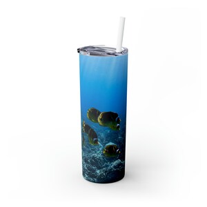 Tropical Fish Print Skinny Tumbler with Straw, 20oz