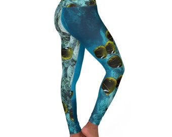 Raccoon Butterfly Fish , Tropical Fish High Waisted Yoga Leggings