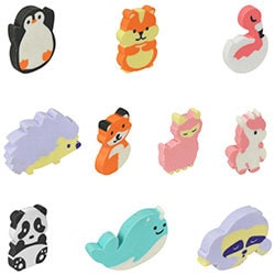 Pack de 6 gommes mignonnes, rouleaux sur le thème des animaux de dessin  animé, gommes rectangulaires colorées, gommes à crayon Fo