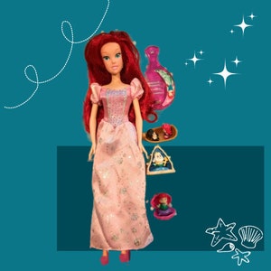 Boneca Disney Ariel e squinkies Ariel + escova de brinquedo Ariel