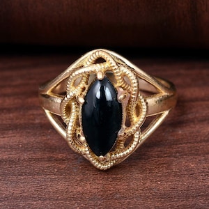 Black Obsidian Brass Ring: Natural Healing Stone Jewelry
