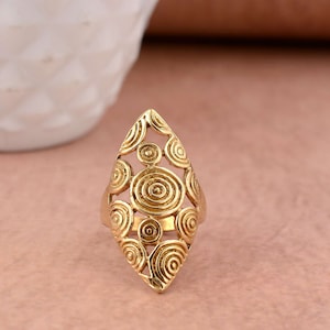 Adjustable Brass Statement Ring: Boho Full Finger Jewelry