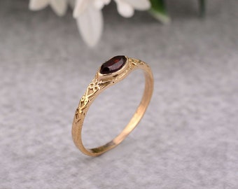 Marquise Garnet Ring: Gold Vermeil Dainty Band, Birthstone Ring