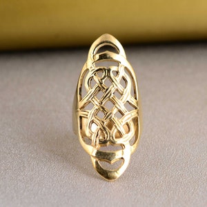 Gold ring for women, Filigree Long ring, Unique ring, Dainty ring, Floral ring, Vintage ring, Lace ring