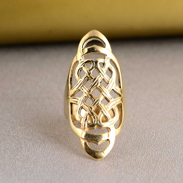 Goldring für Frauen, filigraner langer Ring, einzigartiger Ring, zierlicher Ring, Blumenring, Vintage-Ring, Spitzenring