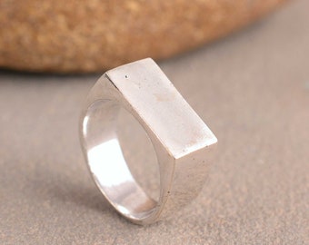 Silver Square Signet Ring: Geometric Statement Ring