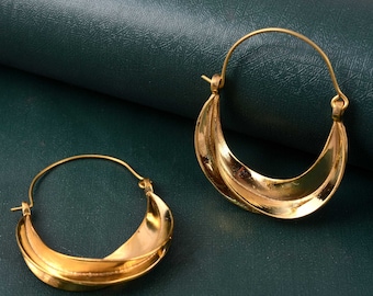 Handmade Brass Fulani Hoop Earrings: Large Gold Wedding Jewelry