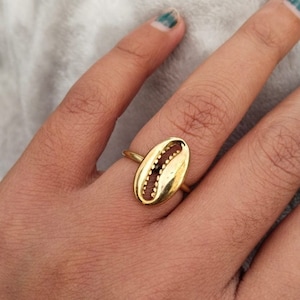 Handmade Brass Cowrie Shell Ring: Boho Statement Jewelry