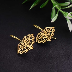 Golden Lace Earrings, Bohemian Vintage Earrings, Bridal Filigree Earrings, Bridesmaid Jewelry, FILIGREE DANGLE EARRINGS