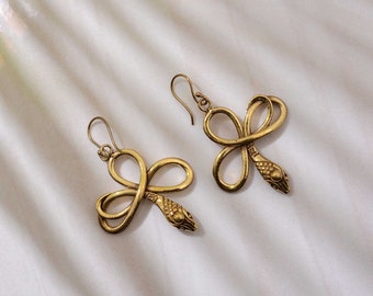 Brass Snake Dangle Earrings: Celestial Serpent Jewelry