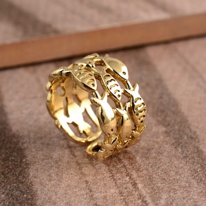 Brass Fish Ring: Adjustable Sea Ocean Ring