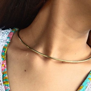 Shiny Gold Brass Open Choker: Adjustable Wire Necklace