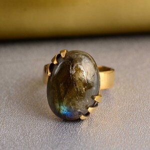 handmade labradorite Stone Brass Ring