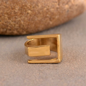 Bague carrée en laiton : bijoux unisexes géométriques réglables