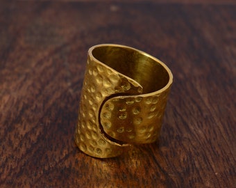 Hammered Brass Cuff Ring: Adjustable Bohemian Jewelry