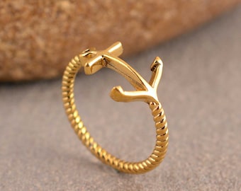 Gold Anchor Ring: Brass Nautical Stacking Ring