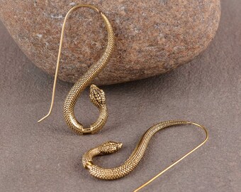 Gold Cobra Snake Earrings: Chunky Brass Statement Jewelry