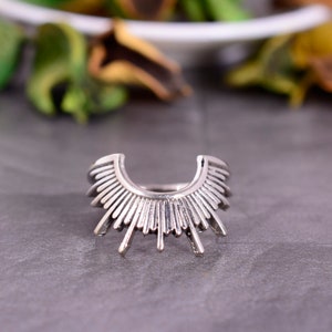 Sterling Silver Sunburst Ring: Celestial Sun Ray Jewelry
