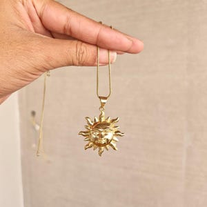 Brass Sun Face Pendant Necklace: Celestial Sunshine Jewelry