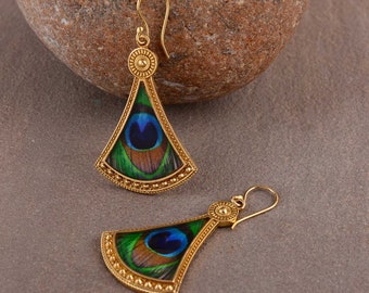 Handmade Brass Peacock Feather Earrings