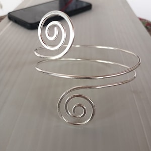 Gold Brass Upper Arm Cuff: Adjustable Ethnic Spiral Armlet